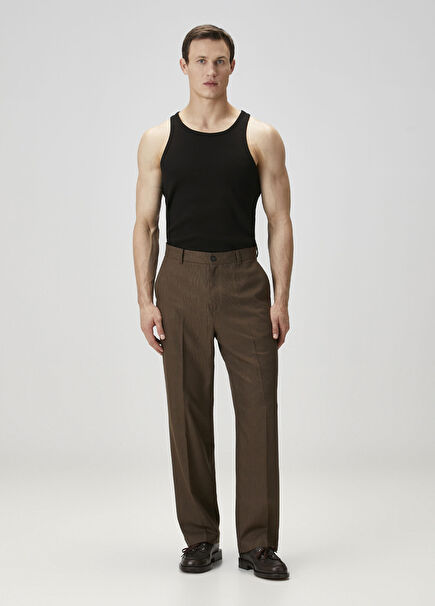 Randall Koyu Kahverengi Kazayağı Desenli Pantolon