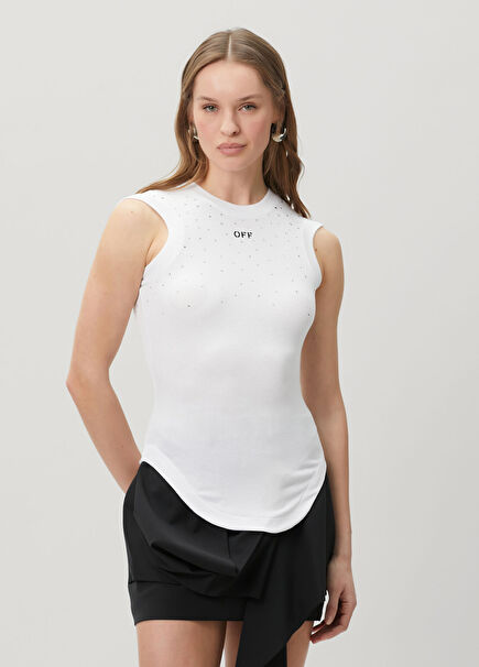 White Embellished Tank Top