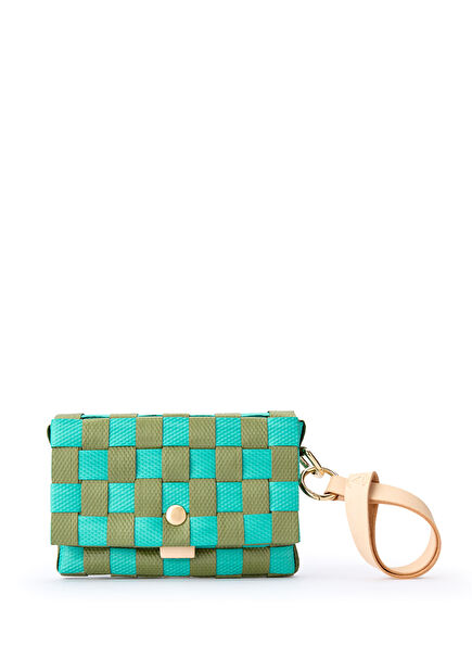 Khaki Turquoise Basket Knitted Leather Women's Wallet