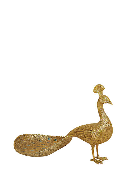 Magnificent Peacock Decorative Object with Brass Mother-of-Pearl Detail