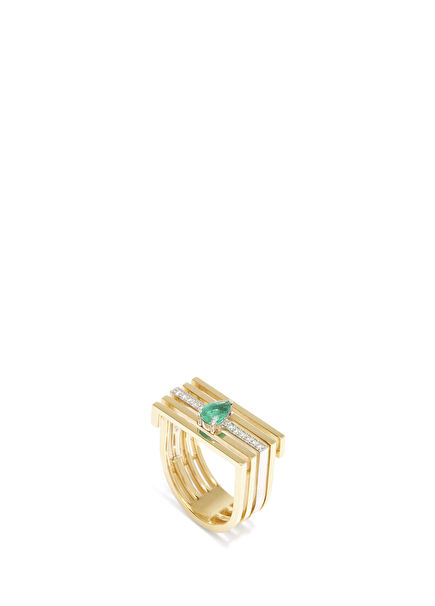 Emerald Detailed Womens Gold Ring