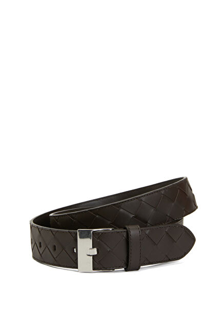 Men's leather belt with brown knit texture