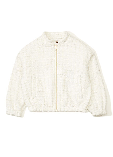 Beyaz Kız Çocuk Tweed Mont