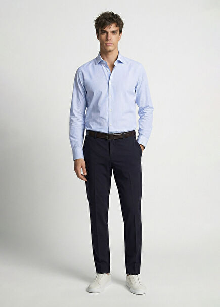 Lacivert Yün Karışımlı Pantolon