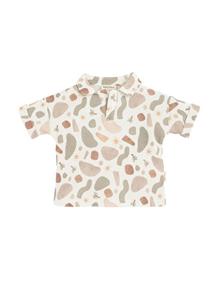 Joyful Polo Collar Ecru Unisex Baby Sweatshirt