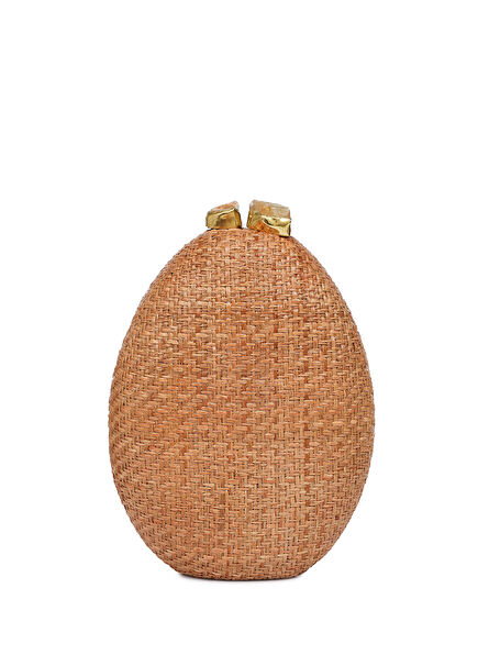 Bella Toast Naturel Kuvars Taşlı Rafya Kadın El Çantası