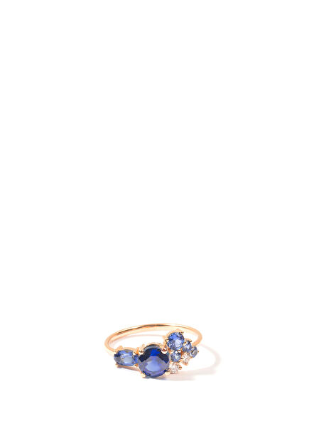 Cosmic Ring Diamond and Blue Sapphire 14 Carat Rose Gold Women's Gold Ring