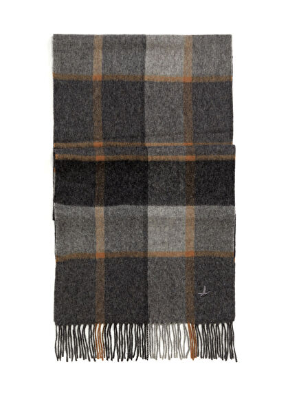 Grey Plaid Men's Wool Scarf