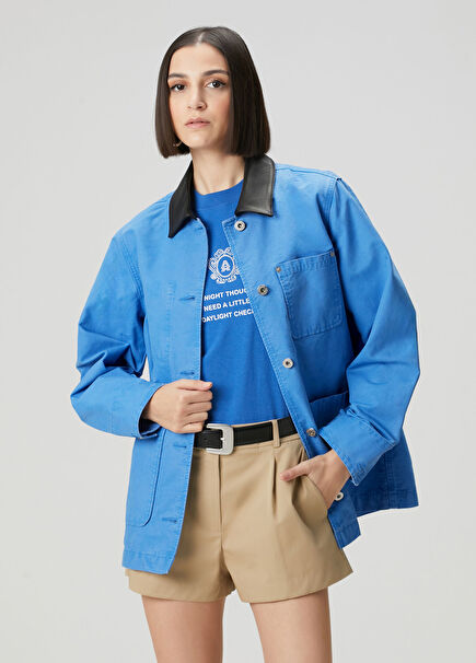 Mavi Yaka Detaylı Denim Ceket