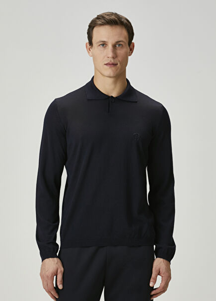 Navy Blue Polo Wool Sweater