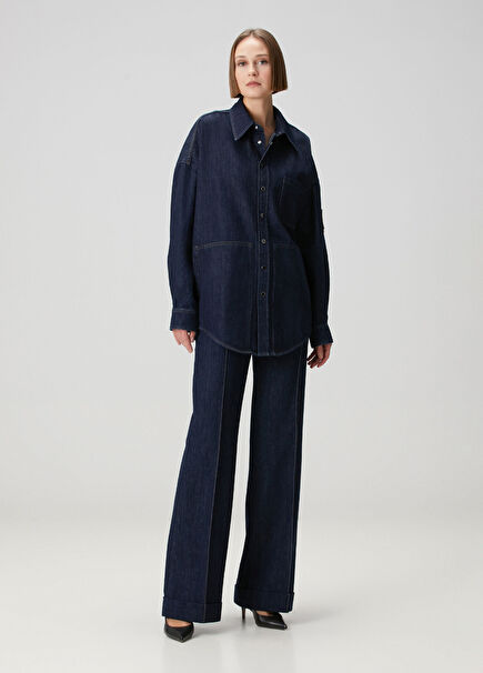 Koyu Mavi Flared Jean Pantolon