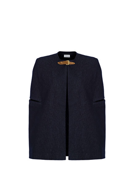 No8 Suede Detailed Navy Blue Denim Women's Cape Jacket