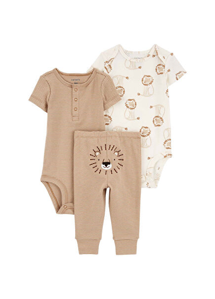 Kahverengi Erkek Bebek Body & Pantolon 3'lü Set 