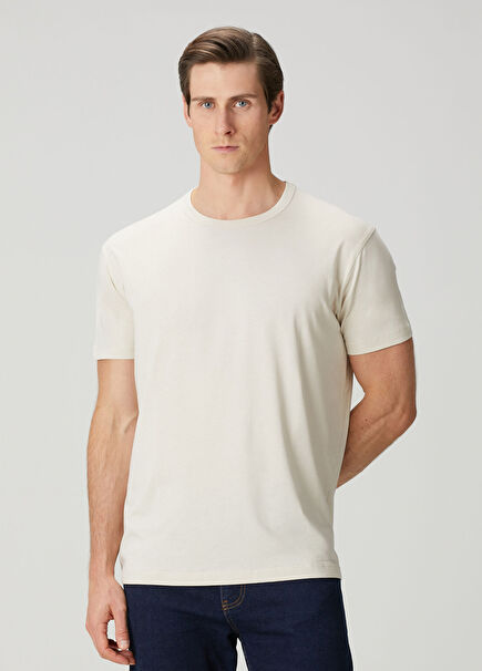 Bosphorus Premium Bej Modal Qsimple Muscle Up Fit Kısa Kollu Erkek T-shirt