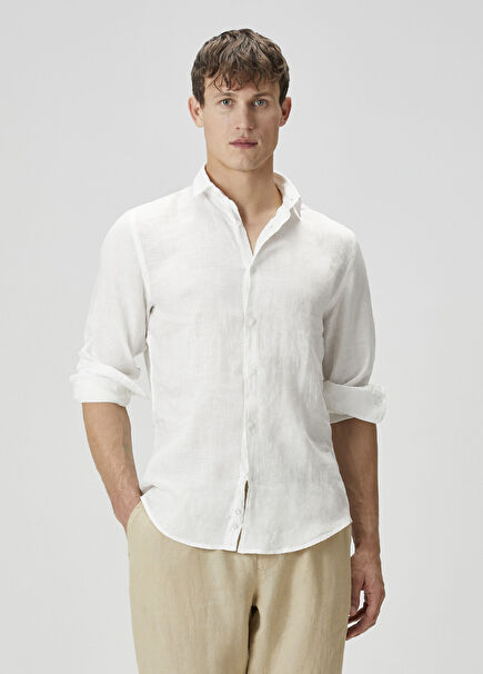 Camicia Beyaz Keten Gömlek