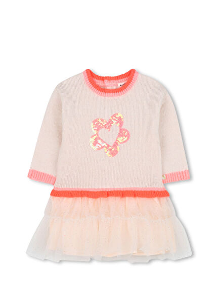 Pembe Payetli Çiçekli Kız Çocuk Elbise