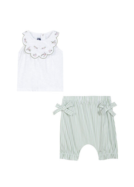 Nakışlı Renkli Kolsuz Tunik ve Kısa Pantolon Kız Bebek 2'li Set