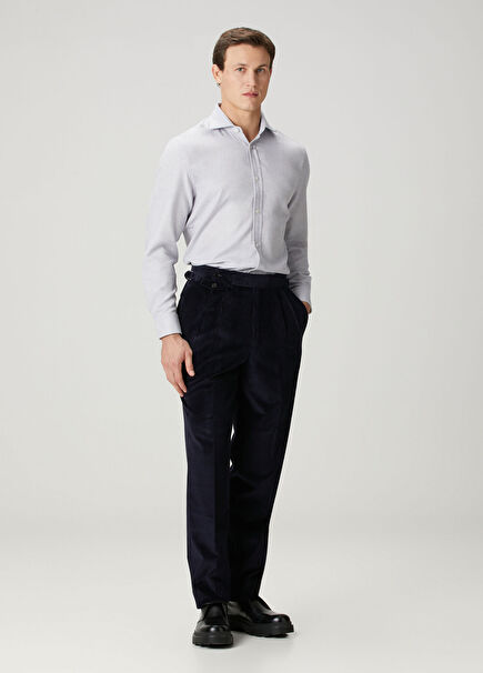 Lacivert Çift Pilili Kadife Pantolon