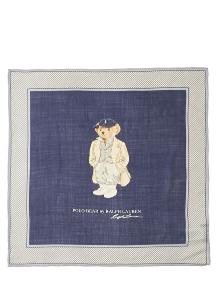 Lacivert Ayıcık Baskılı Yün Bandana