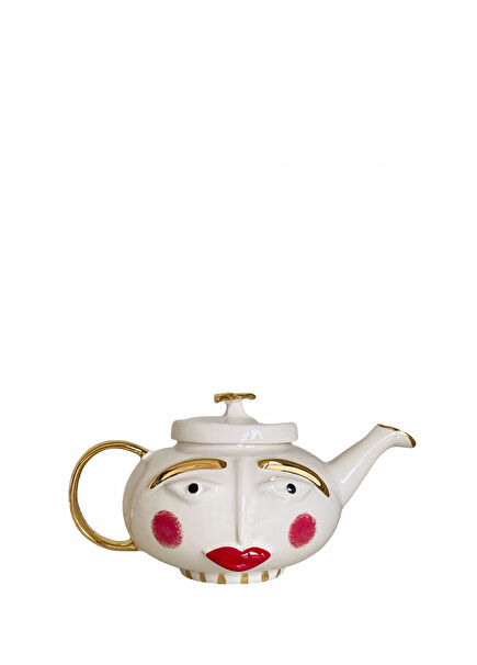 Krem Rukiye Beş Çayında Seramik Demlik