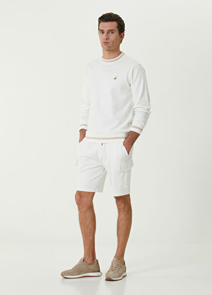 Beyaz Beli Kordonlu Kargo Jersey Şort