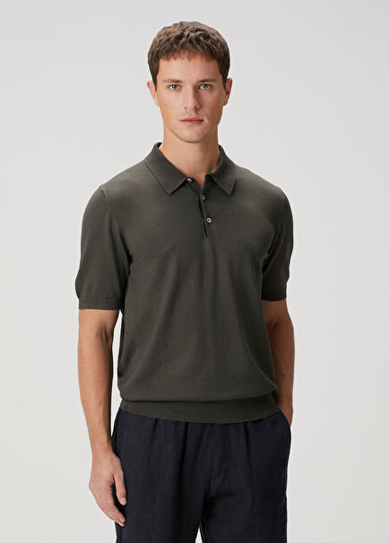 Dark Green Short Sleeve Polo Sweater