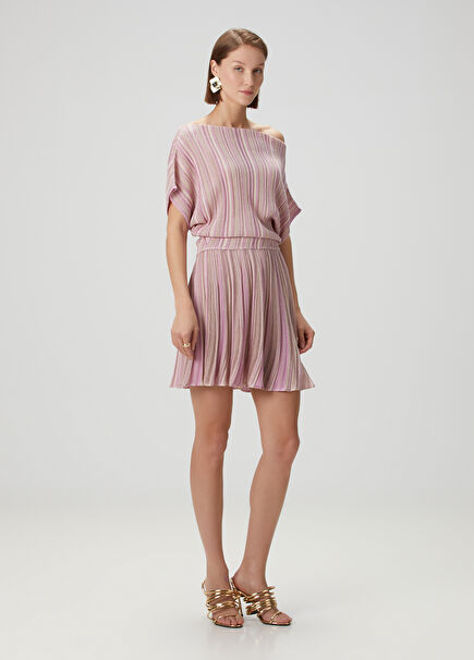 Pink Striped Mini Knit Skirt