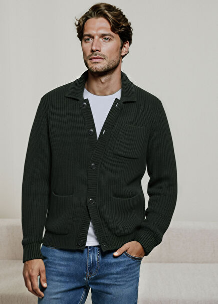 Khaki Thessaloniki Wool Knitted Cardigan