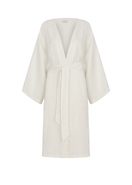 Keten Beyaz Kadın Kimono