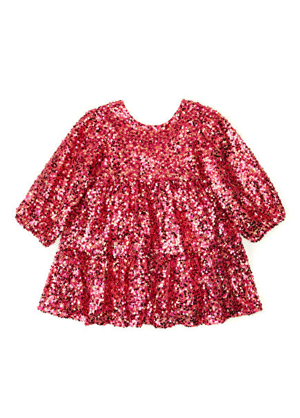 Fuchsia Sequined Girls Dress