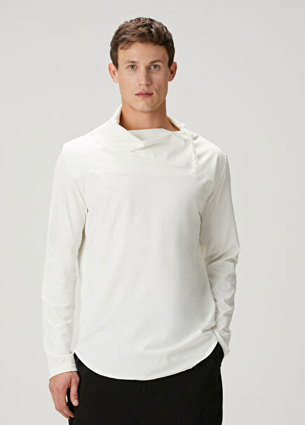 White Collar Zipper Long Sleeve T-Shirt