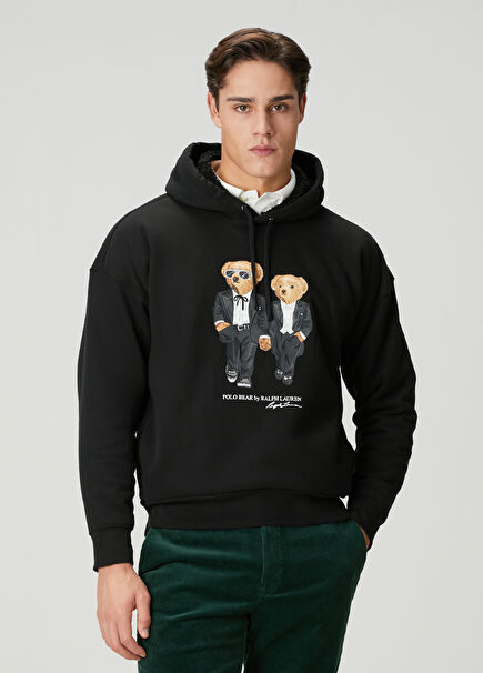 Black Hooded Logo Printed Sweatshirt