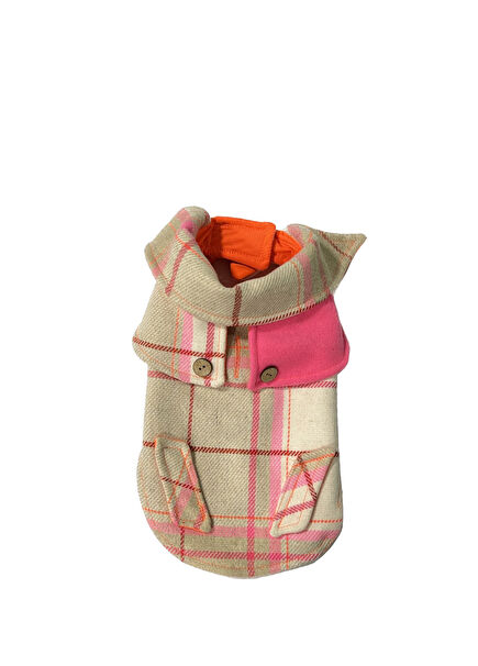 Tartan Bej Köpek Ceketi