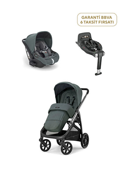 Aptica Glam Emerald Green Tek Elle Katlanabilen Çift Yönlü Bebek Arabası + Yatabilen Ana Kucağı + Baza 3'lü Seyahat Sistem Bebek Arabası