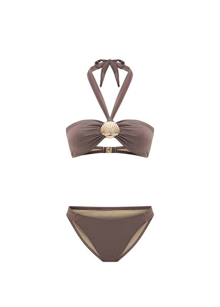 Nerisse Mocha Mouse Gold Seashell Accessory Women's Bikini Set