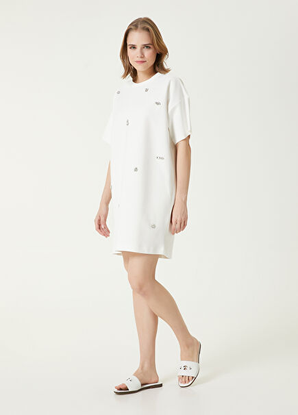 Oversize White Embellished Mini Dress