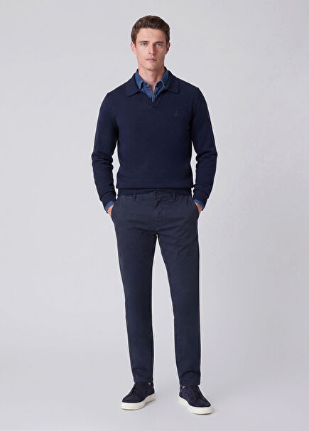 Regular Fit Lacivert İnce Chino Pantolon