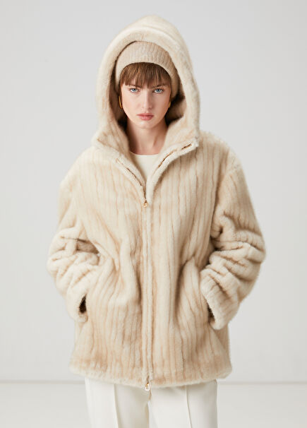 Beige Hooded Coat