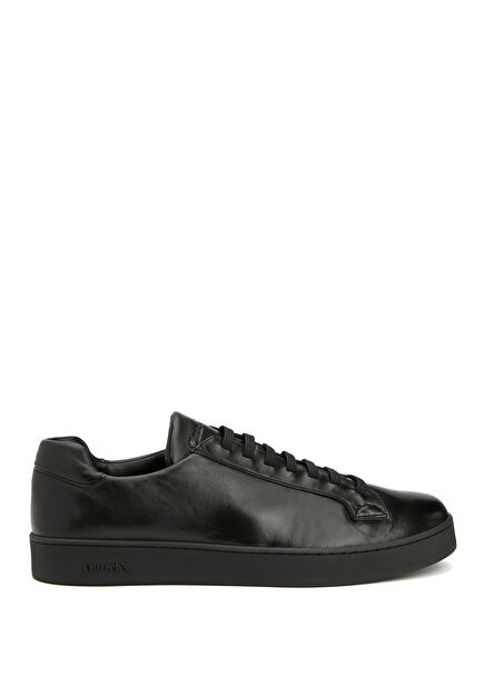 Black Logo Detailed Men's Leather Sneakers