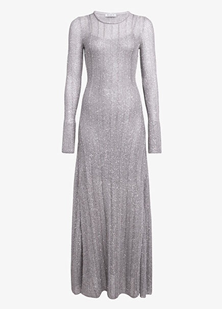 Gray Sequined Maxi Evening Dress