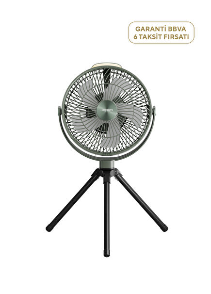 Green Portable Camping Fan with Battery Tripod Light 8000 mAh X7434