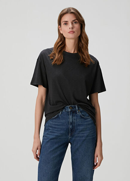 Mini Slub Boyfriend Siyah T-shirt