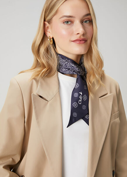 Navy Blue Double-Sided Women's Silk Stripe Scarf