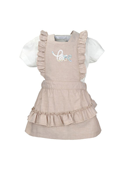 Beige Sequin Gilet and T-Shirt Girls 2-Piece Set