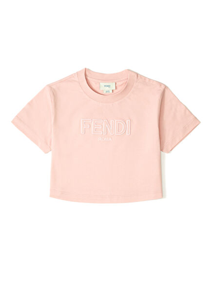 Pink Logo Embroidered Girls T-Shirt