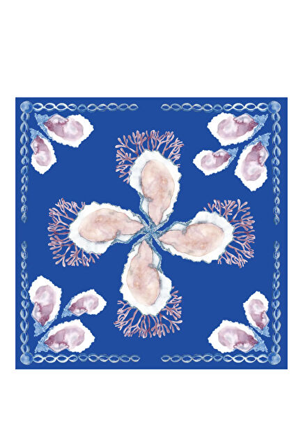 Parisian Oyster Mavi İpek Saten Kadın Eşarp