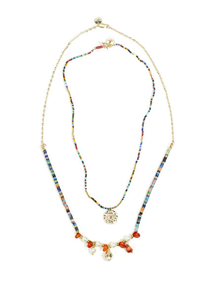Multicolored Stones 2 Pieces Women's Necklace