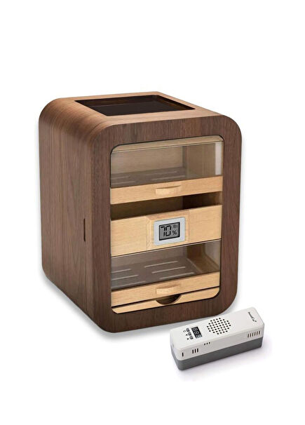 Skylight Walnut Electronic Humidifier Glass 5 Drawer Humidor Cigar Box