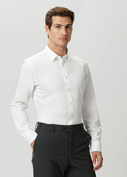 Slim Fit White Hidden Button Collar Non-Iron Shirt