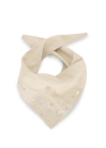 Cream-colored women's bandana on the left